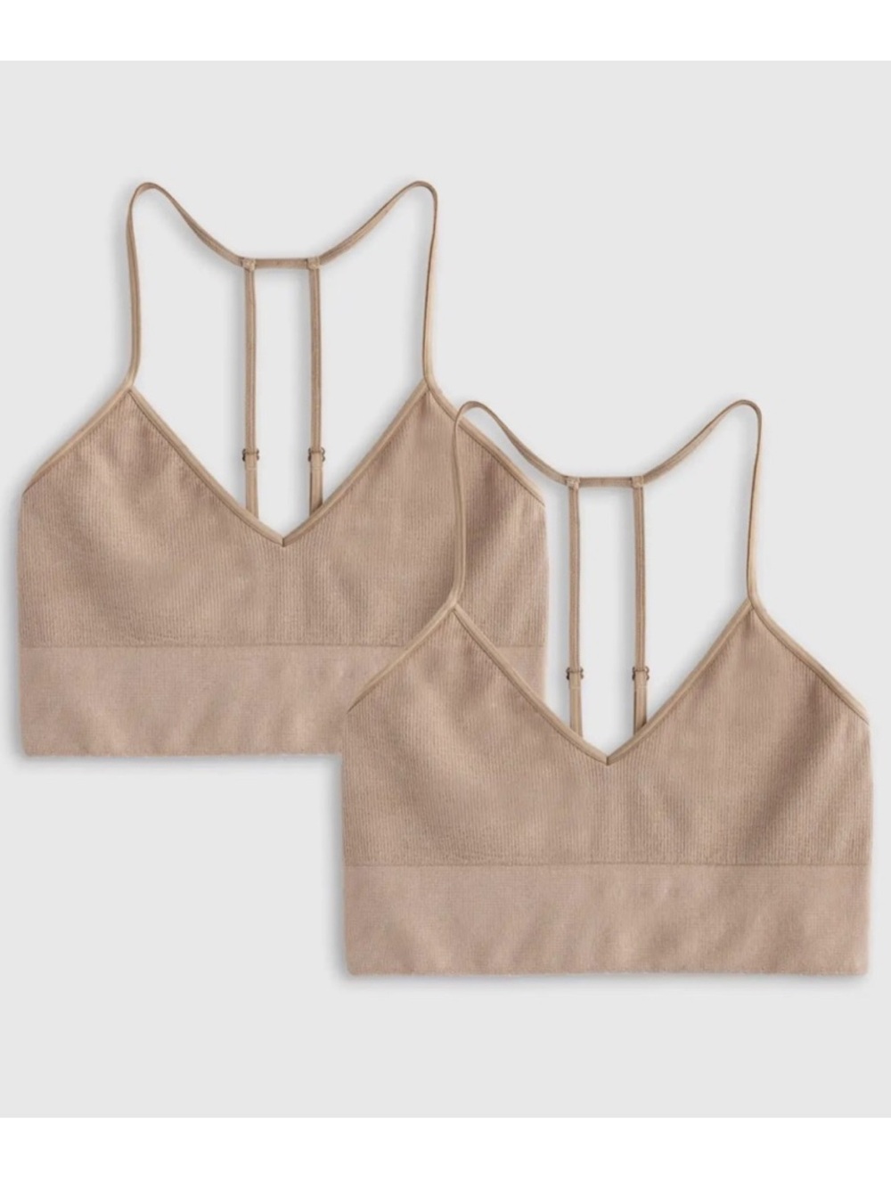 NWOT QUINCE 2 Pack Comfort Rib T-Back Bralette S/M Sand 0991